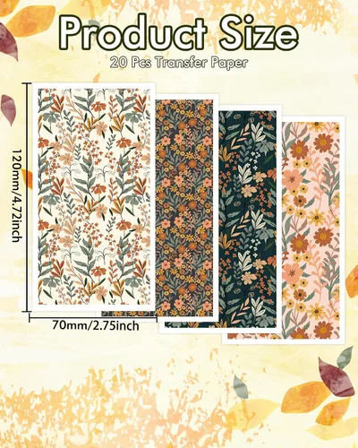 Vista 5 de Puocaon Papel de transferencia para arcilla polimérica, 4 diseños, 20 piezas de papel de transferencia retro de arcilla de flores para aretes
