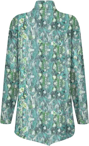 Vista 2 de Camisetas de manga larga para mujer, estilo casual, cuello alto, dobladillo irregular, holgadas, con estampado floral