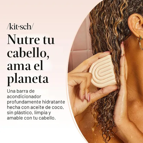 Vista 8 de Barra de acondicionador de hidratación profunda de aceite de coco Kitsch - Acondicionador ecológico sin botella. Nutre y restaura el cabello seco