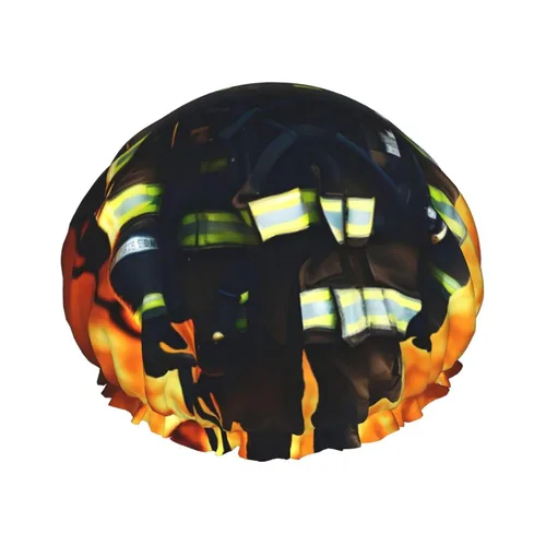 Vista 18 de Gorro de ducha reutilizable con estampado de mansiones embrujadas negras para mujer, doble capa impermeable, gorro de baño de secado rápido