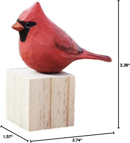 Vista 10 de Ornamento del pájaro cardenal del norte tallado a mano estatuas de madera pintadas para la decoración casera