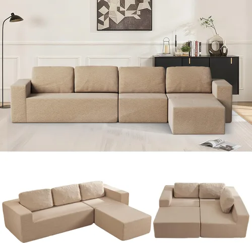 Vista 43 de Furnify Sofá modular tapizado de espuma de 30", Sofá de piso tapizado con almohada, Silla puf para dormitorio y sala de estar, No requiere