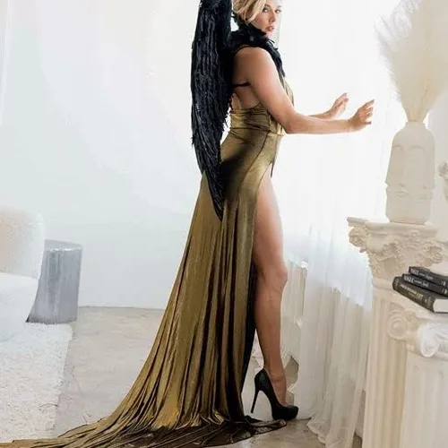 Vista 8 de Zucker Alas de ángel negras - Alas de plumas naturales grandes para adultos para disfraces de demonio diablo y maléfica o cosplay