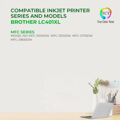Vista 2 de TCT Paquete de 4 cartuchos de tinta, repuesto compatible para Brother LC401XL Series, alto rendimiento, funciona con Brother MFC-J1010 J1012 J1170