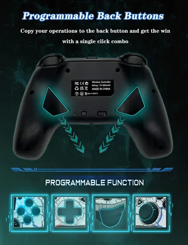 Vista 4 de Controlador inalámbrico para PS4, mando a distancia inalámbrico con diseño único agrietado8 colores LED ajustablesbotones traseros programablesSuper