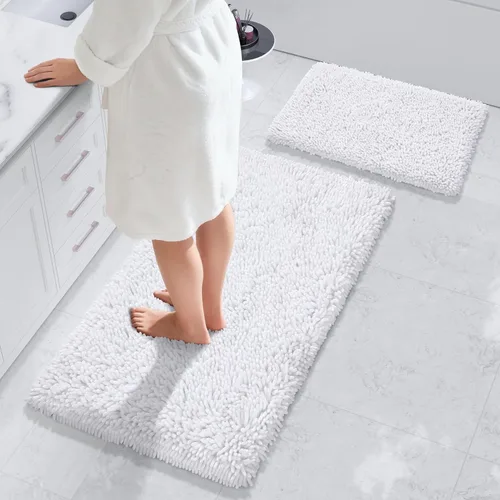Vista 33 de Yimobra Juego de 2 alfombras de baño, alfombra de baño suave y absorbente y alfombra de inodoro en forma de U con respaldo antideslizante, alfombras