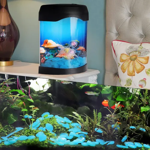 Vista 6 de OSOPOLA 150 PCS Piedras Luminosas - Rocas Luminosas Azules Decoraciones DIY Guijarros Decorativos para Acuario Pecera Acera Jardín Camino Patio