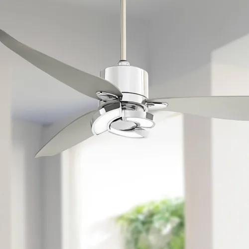 Vista 10 de Ventilador de techo interior Vengeance de 56" cromado de 3 aspas con Estilo moderno acabado plateado dormitorio sala de estar cocina comedor oficina
