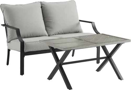 Vista 15 de Crosley Furniture Otto - Juego de muebles de patio de 4 piezas Chevron para exteriores, juegos de conversación para porche, negro mate con cojines