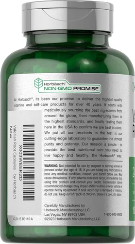 Vista 3 de Horbäach Cápsulas de raíz de valeriana 150 unidades Suplemento de extracto Sin OMG, sin gluten