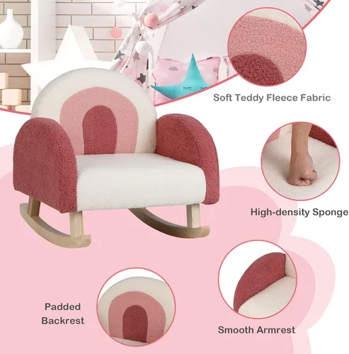 Vista 5 de Costzon Sofá para niños, mecedora para niños pequeños con marcos de madera maciza, tela de felpa, diseño antipuntas para habitación de niños