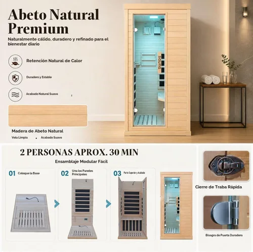Vista 6 de Sala de sauna de infrarrojo lejano de 1350W para el hogar, sauna de madera canadiense de Hemlock de calentamiento rápido bajo EMF, luz de sauna que