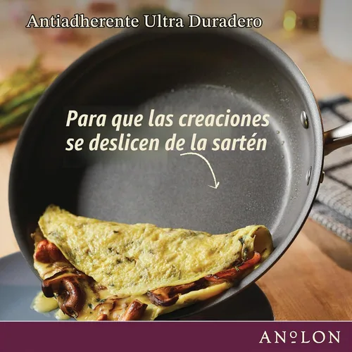 Vista 5 de Anolon Advanced Home - Juego de ollas y sartenes antiadherentes anodizados duros, 9 piezas, color bronce Fácil liberación de alimentos
