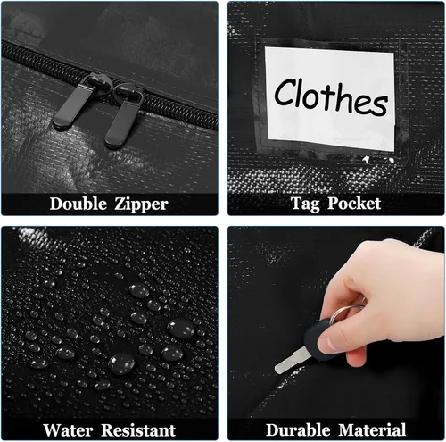 Vista 4 de 4 Piezas Bolsas de Mudanza Grandes con Cremallera y Asas Bolsas de Lona Tipo Duffle Plegables de Almacenamiento Extra Resistentes Extra Grandes
