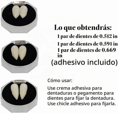 Vista 3 de Secaden 3 pares de dientes de vampiro colmillos dentaduras de cosplay, accesorios de Halloween, regalos de fiesta