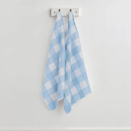 Vista 2 de Solino Home Blue Bell Linen - Juego de 2 paños de cocina de lino 100% puro a cuadros de 16.5 x 26.5 pulgadas con lazo para colgar, paño de cocina