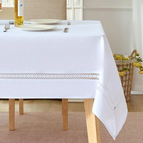 Vista 15 de EHouseHome Mantel de tela resistente con encaje blanco, impermeable, sin arrugas, resistente a las manchas, a prueba de aceite, para comedor