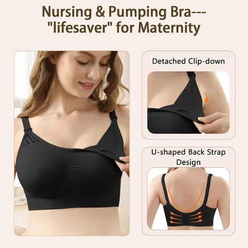 Vista 2 de 4HOW Pumping Bra Hands Free Nursing Pumping aBra All in One Wireless Padded Maternity Bralette for Large Bust