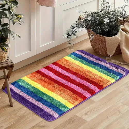 Vista 7 de Sisher Alfombra de baño de arcoíris para niños, bonita alfombra de baño colorida, lavable, suave, antideslizante, alfombra de baño de microfibra