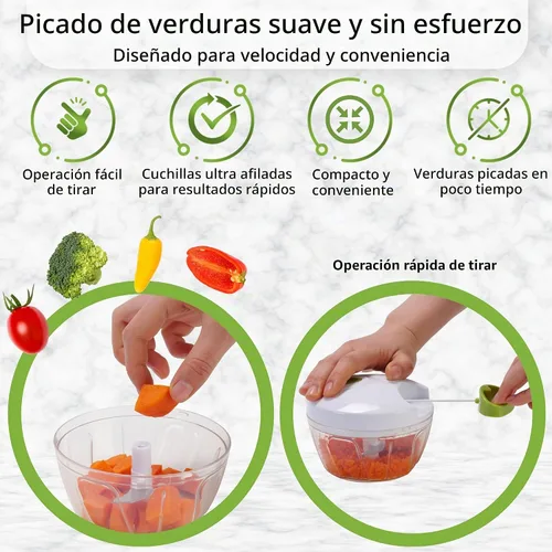 Vista 7 de Picador Brieftons Quickpull. Picador de alimentos: poderoso cortavegetales/picadora/licuadora manual para trocear frutas, verduras, frutos secos
