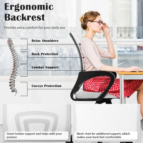 Vista 6 de Silla de escritorio con ruedas, cómoda silla ergonómica de oficina, silla de trabajo con asiento ajustable y soporte lumbar, sillas giratorias