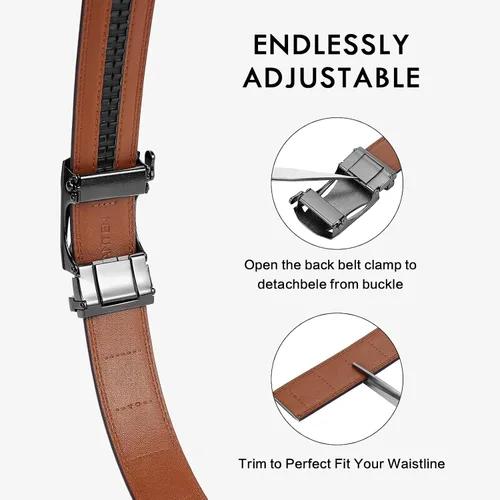 Vista 3 de BOSTANTEN - Cinturón de cuero para hombre con hebilla de rátchet para vestir y casual con hebilla ajustable, corte para adaptarse
