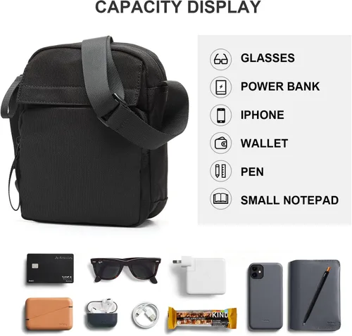 Vista 2 de WEPLAN Bolso cruzado para hombre, mini bolso de hombre, bolso de hombro de mensajero de viaje para hombre, bolsas laterales pequeñas para hombre
