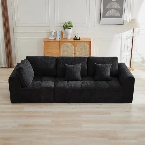Vista 30 de Sofás seccionales modulares de 110 pulgadas para sala de estar, sofá seccional comprimido sin hueso, sofá de espuma viscoelástica tapizado de 3 Beige