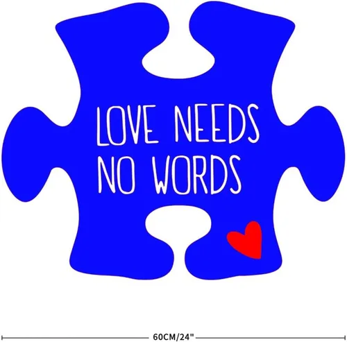 Vista 3 de Adhesivo de pared con texto en inglés "Love Needs No Words" para pared, para autismo, soporte autista, rompecabezas, decoración de pared, vinilo A-8