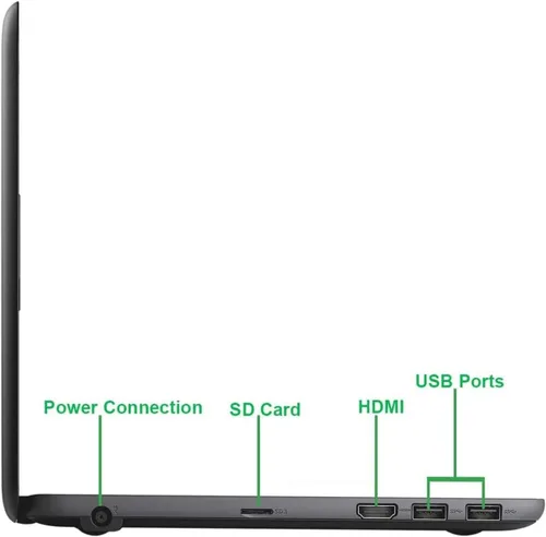 Vista 6 de Dell Laptop Chromebook 3180, computadora portátil de 11.6 pulgadas, Intel Celeron N3060, 4 GB de RAM, SSD de 16 GB, cámara web, Wi-Fi, Bluetooth
