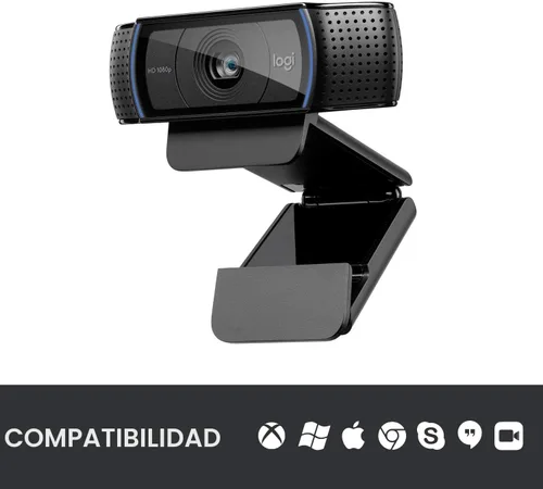 Vista 5 de Cámara web HD Pro C920 Logitech, visualización panorámica 1080P videollamadas y grabación, Negro
