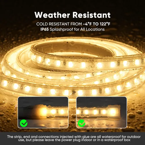 Vista 5 de Shine Decor Tira de luz LED súper brillante de 4000LM, Plug & Play de 120V sin controlador, cableado fácil, sin parpadeo, resistente a la intemperie