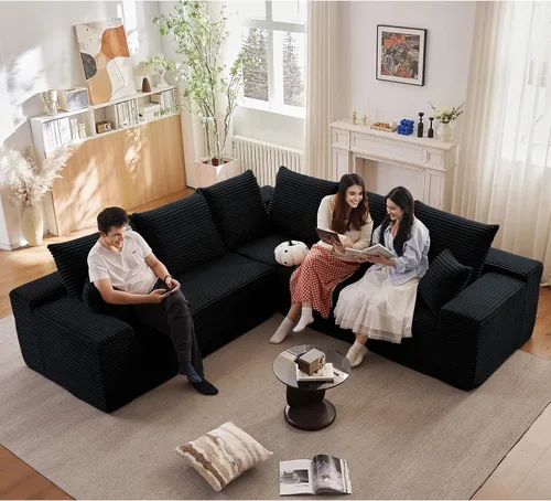 Vista 12 de Sofá modular de 96 pulgadas en forma de L, sofá modular de 3 asientos, sofá modular de pana de espuma viscoelástica sin hueso para sala de estar