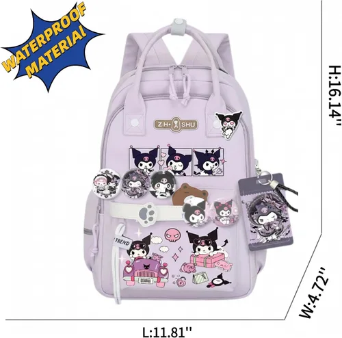 Vista 2 de Mochila kawaii, resistente al agua, transpirable, con múltiples bolsillos, adecuada para viajes y como regalo de cumpleaños, Morado08, Mediana