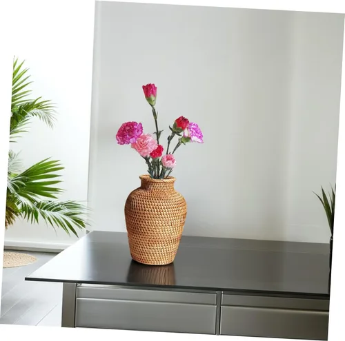Vista 5 de Jarrón de ratán rústico para plantas, cesta de flores secas, maceta de hierba marina para el hogar, mesa de boda, centros de mesa, decoración