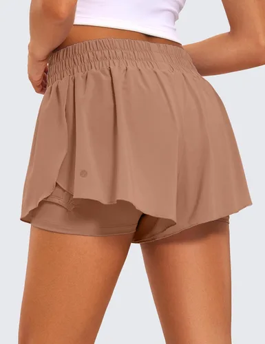 Vista 23 de CRZ YOGA Pantalones cortos de correr 2 en 1 para mujer, cintura alta, secado rápido, para atletismo, gimnasio, descanso, entrenamiento, lindas