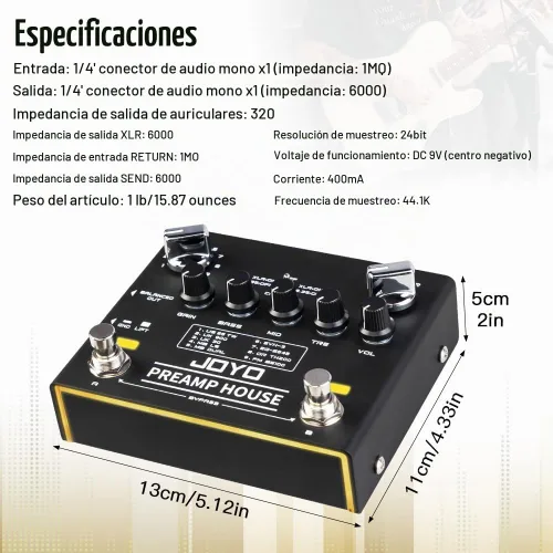 Vista 6 de JOYO Amp Simulator - Pedal de guitarra, modelos de 9 amperios con doble canal y 18 tonos, IR Cab Sim, salida XLR y bucle FX, bypass