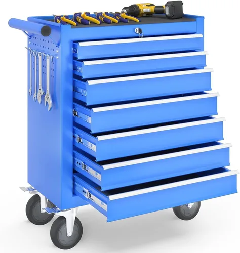 Vista 9 de Caja de herramientas con ruedas de 5 cajones, caja de herramientas rodante con ruedas, caja de herramientas con sistema de bloqueo con llave