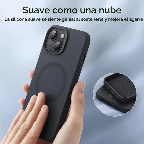 Vista 6 de ESR Funda para iPhone 15 con MagSafe, soporta carga magnética, funda delgada de silicona líquida, absorción de golpes, protección de pantalla y Negro