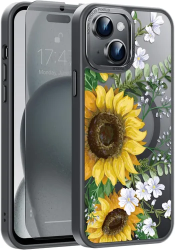Vista 32 de Goodon para iPhone 15 Pro Max con protector de pantalla de privacidad, compatible con Magsafe, funda translúcida mate a prueba de golpes - Linda
