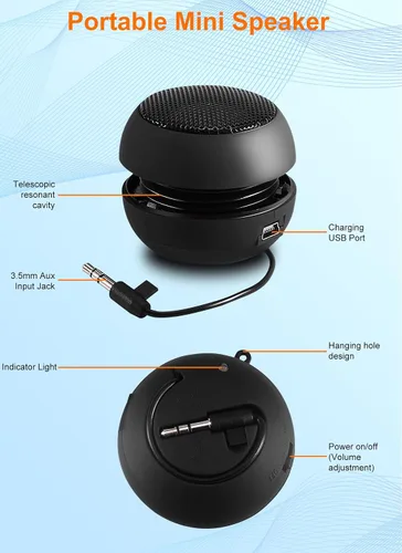 Vista 5 de Mini altavoz portátil con cable USB pequeños altavoces con conector de entrada auxiliar de 0.138 in, altavoces de viaje para computadora portátil