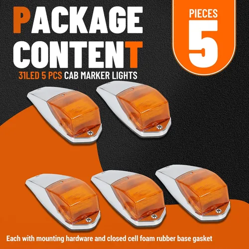 Vista 6 de ECOTRIC 5 luces LED ámbar para correr de 31 luces LED para camiones Peterbilt/Kenworth/Freightliner/Volvo/Western Star/Mack/International/Paccar