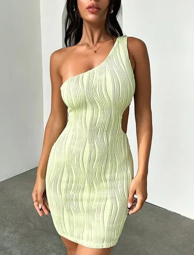 Vista 3 de Yanfoam Vestidos de verano para mujer 2023 de verano sexy sin mangas bodycon vestido de un hombro delgado fiesta Cocktai vestidos cortos