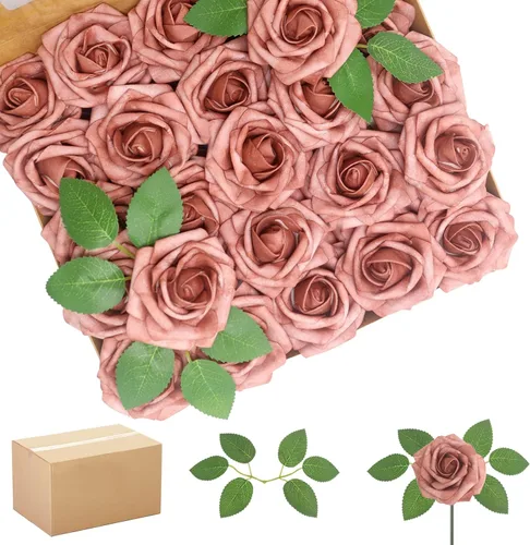 Vista 35 de 25 rosas realistas negras, flores artificiales de espuma de látex con tallos flexibles y 8 hojas para decoración de bodas, hogar y fiestas Negro
