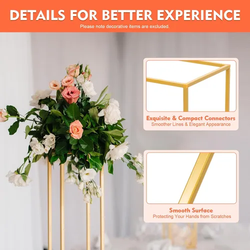 Vista 4 de 10 soportes geométricos dorados de 23 pulgadas para decoración de boda, soportes de columna de jarrón de metal para eventos, fiestas, decoración