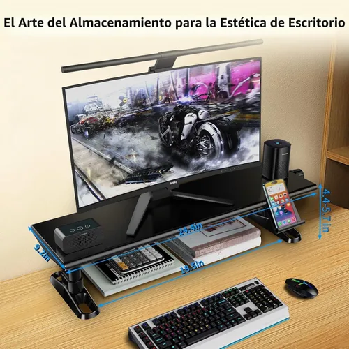 Vista 5 de Soporte elevador de monitor de computadora para escritorio, 4.4-5.7 pulgadas, altura ajustable libremente con soporte para teléfono celular
