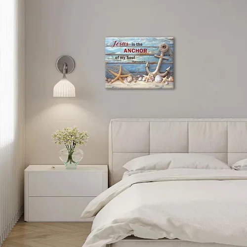 Vista 4 de Arte de pared de ancla náutica, lienzo motivacional de concha de estrella de mar, decoración de pared, citas inspiradoras, cuadros enmarcados, obra