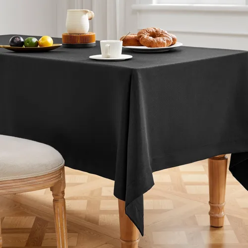 Vista 4 de ZeeMart - Mantel básico de lino texturizado, 52 x 52 pulgadas, color negro, estilo granja, mantel cuadrado resistente a las arrugas, lavable