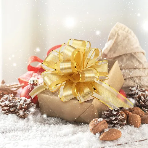 Vista 6 de GWHOLE 30 piezas de lazos grandes para envolver regalos, lazos de cinta dorada de 5" para envolver regalos, decoración de boda y festividades