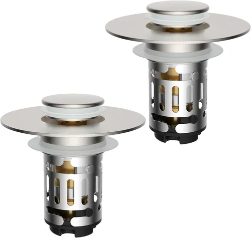 Vista 12 de Hibbent Colador de drenaje de lavabo de baño 3 en 1 mejorado, tapón universal desplegable con cesta de filtro de acero inoxidable extraíble atrapa